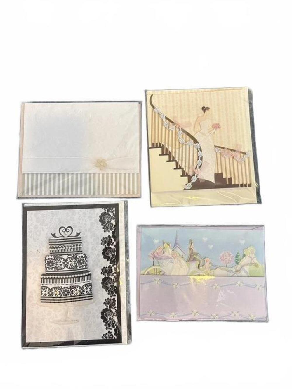 Wedding Greeting Cards Set of 4 with Glitter, Beading, and Ribbon - New